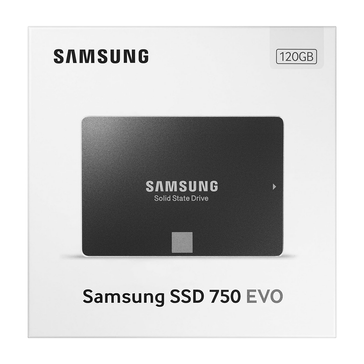 Samsung 750 EVO 120GB 2.5" SATA III SSD — retail box front, 120GB