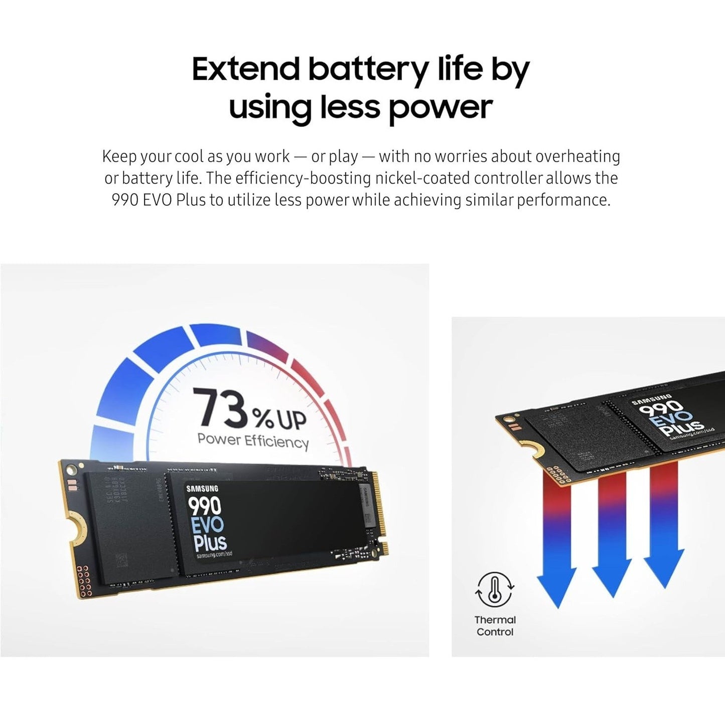 Samsung 990 EVO Plus 2TB — power-efficient operation extends battery life