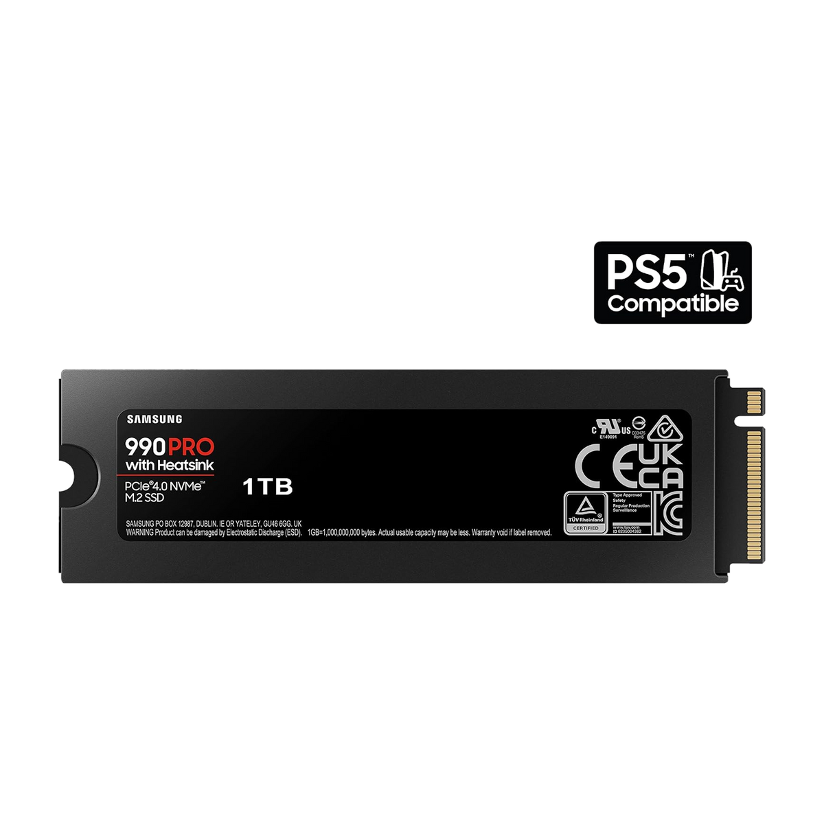 Samsung 990 PRO 1TB NVMe PCIe 4.0 SSD with Heatsink — underside label showing 1TB capacity