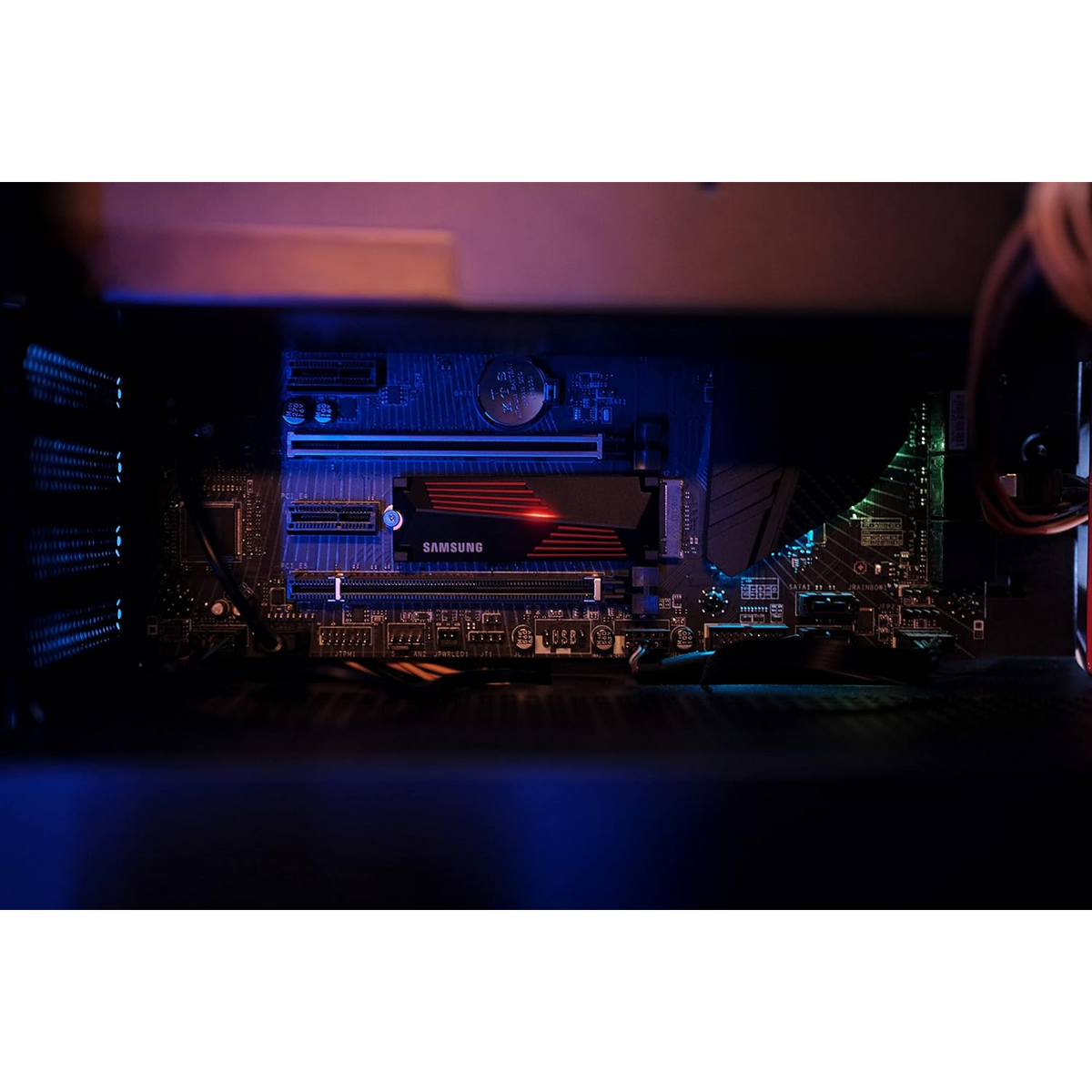 Samsung 990 PRO 1TB NVMe PCIe 4.0 SSD with Heatsink — heatsink drive installed in a motherboard