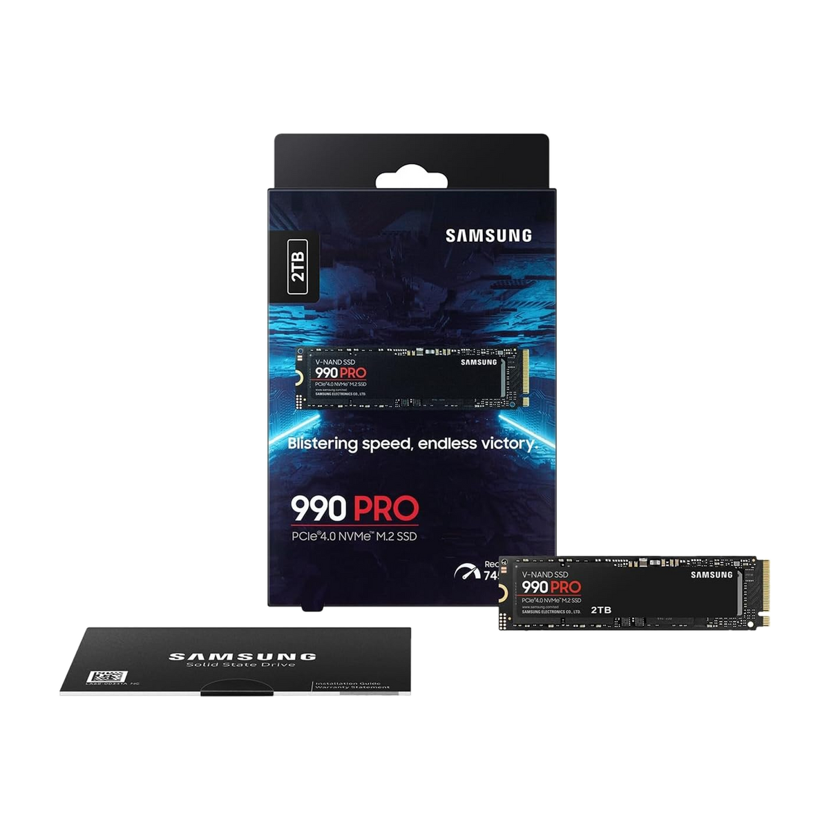 Samsung 990 PRO 2TB NVMe PCIe 4.0 SSD — retail box, drive and installation guide, 2TB