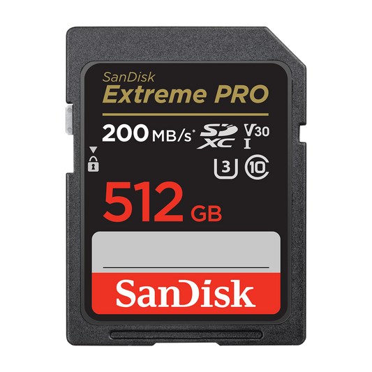 SanDisk Extreme PRO 512GB SDXC UHS-I Memory Card (200MB/s) — official product render