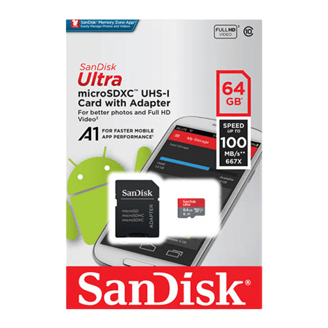 SanDisk Ultra 64GB microSDXC A1 UHS-I + Adapter