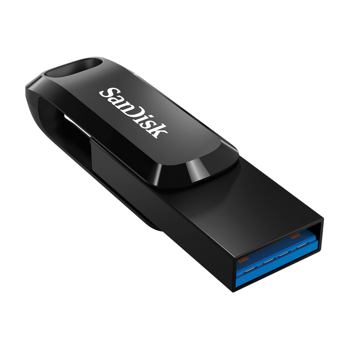 SanDisk Ultra Dual Drive Go 256GB USB Type-C Flash Drive — perspective view with the USB-A connector out