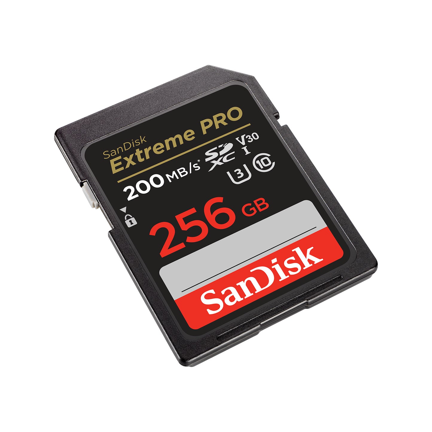SanDisk Extreme PRO 256GB SDXC UHS-I Memory Card (200MB/s) — angled left view