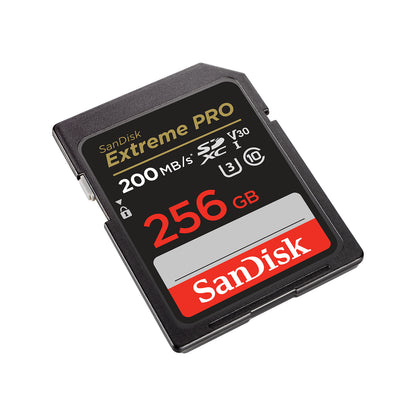 SanDisk Extreme PRO 256GB SDXC UHS-I Memory Card (200MB/s) — angled left view