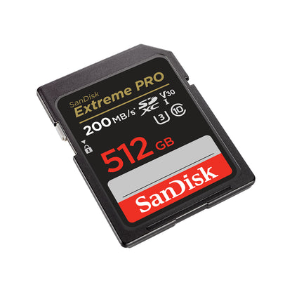 SanDisk Extreme PRO 512GB SDXC UHS-I Memory Card (200MB/s) — angled left view