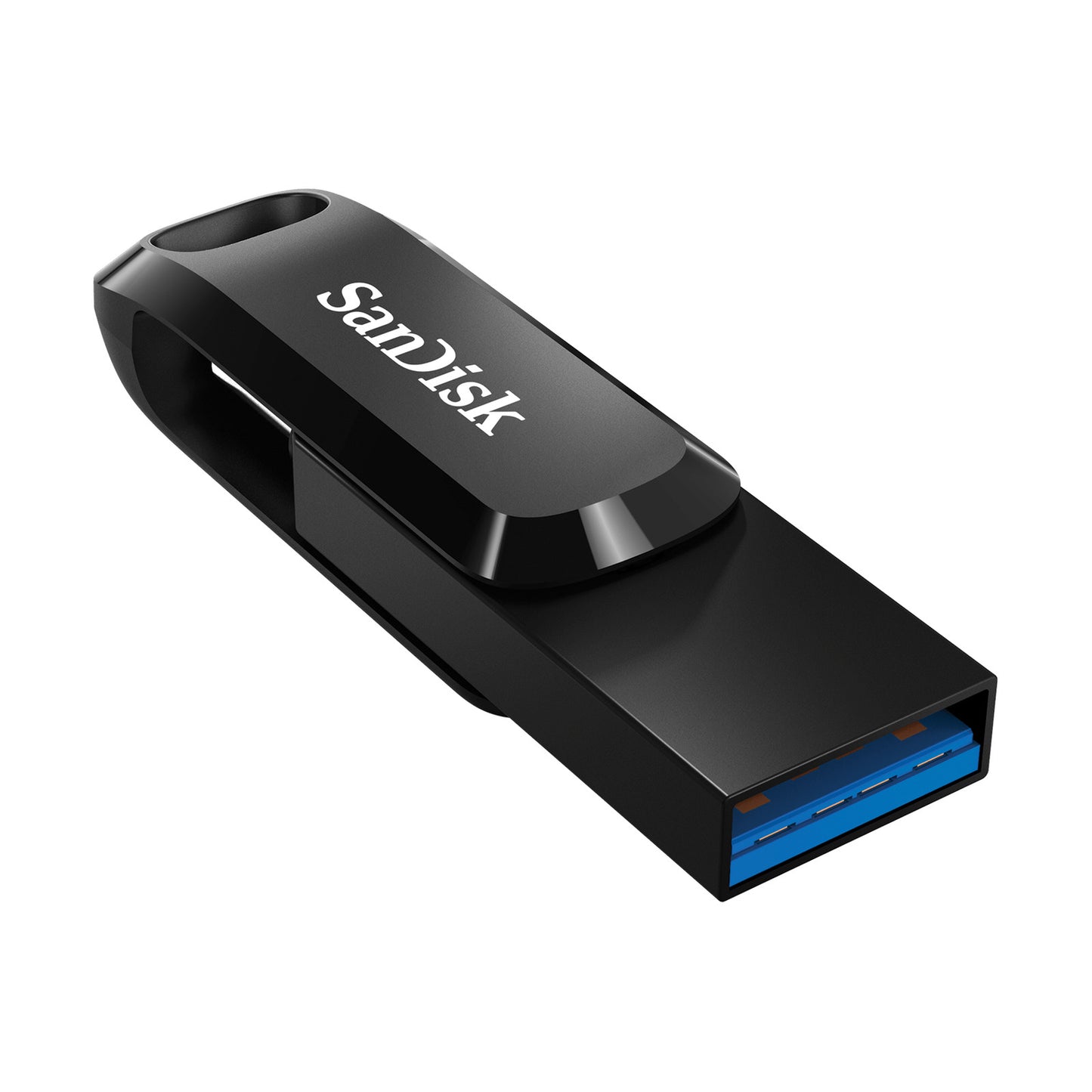 SanDisk Ultra Dual Drive Go 256GB USB Type-C Flash Drive — perspective view with the USB-A connector out
