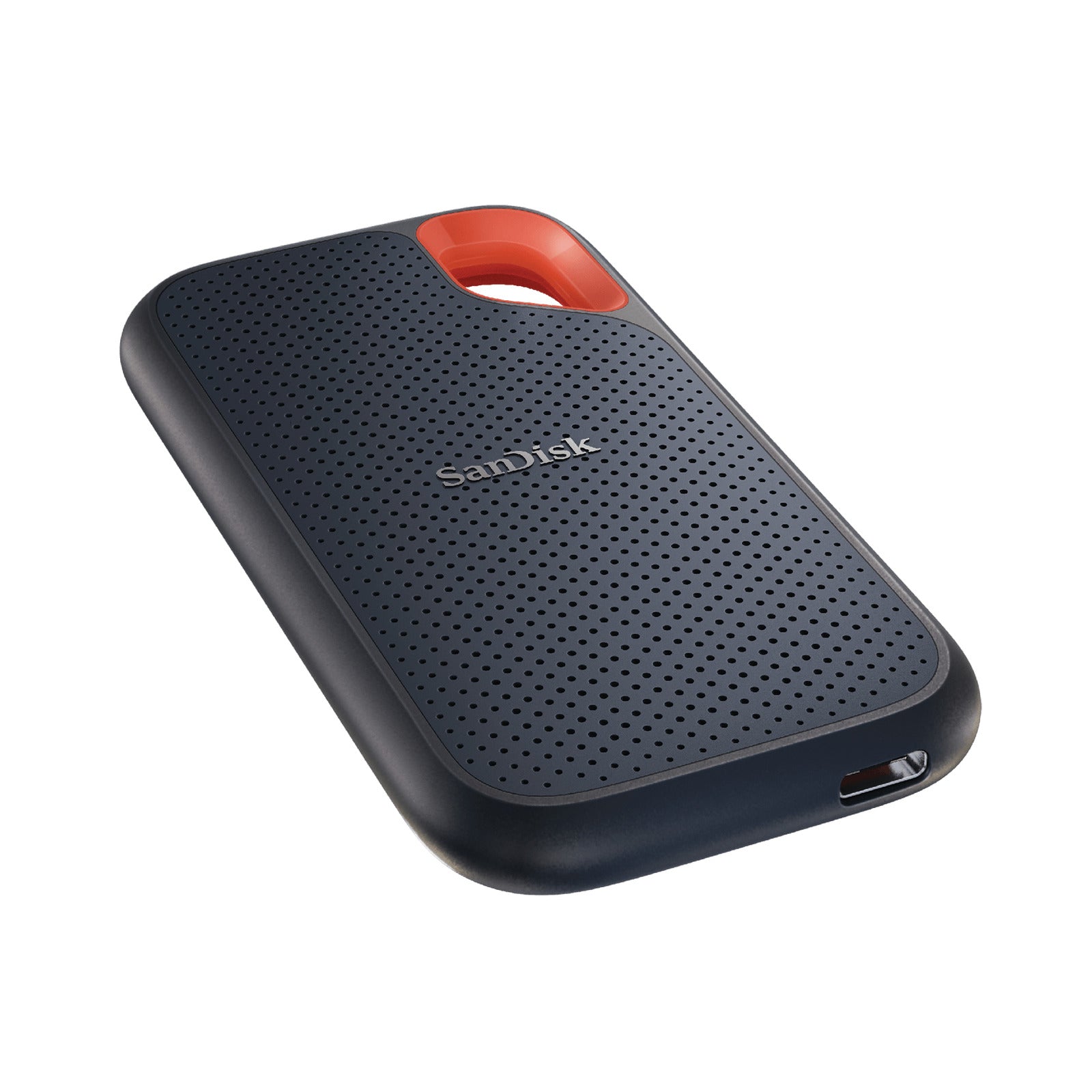 SanDisk Extreme Portable External SSD (2TB / 4TB, USB-C) — angled flat view showing the USB-C port