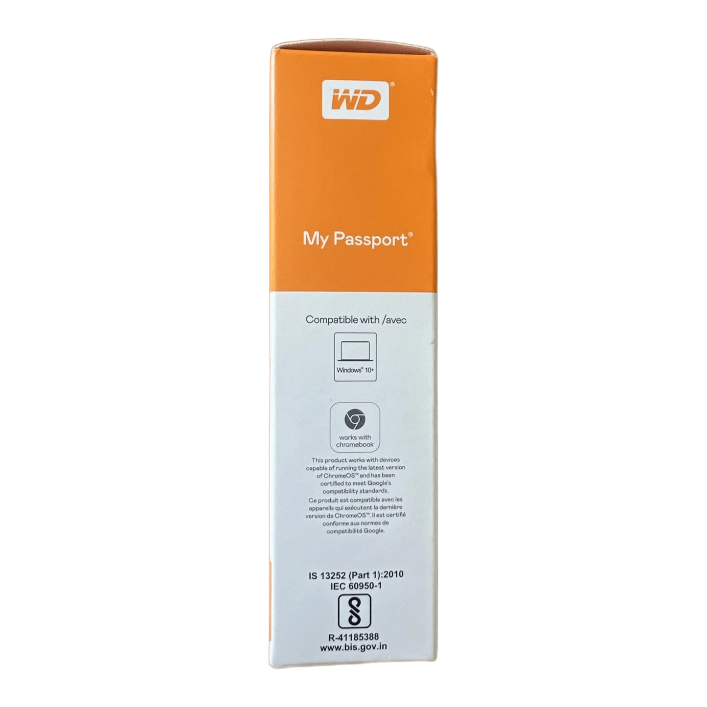 WD 5TB My Passport Portable External Hard Drive HDD WDBPKJ0050BBK-WESN SEALED — box side panel; Windows/Chromebook compatibility + regulatory marks