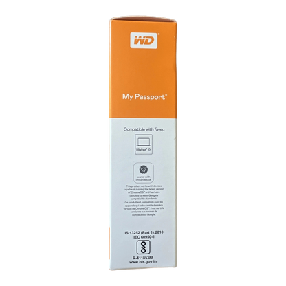 WD 5TB My Passport Portable External Hard Drive HDD WDBPKJ0050BBK-WESN SEALED — box side panel; Windows/Chromebook compatibility + regulatory marks