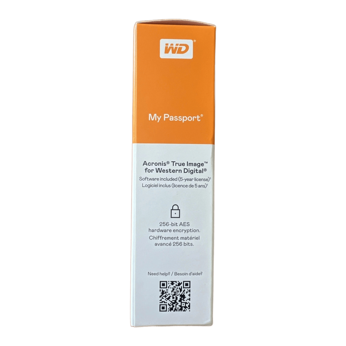 WD 5TB My Passport Portable External Hard Drive HDD WDBPKJ0050BBK-WESN SEALED — box side panel; Acronis True Image + 256-bit AES encryption specs