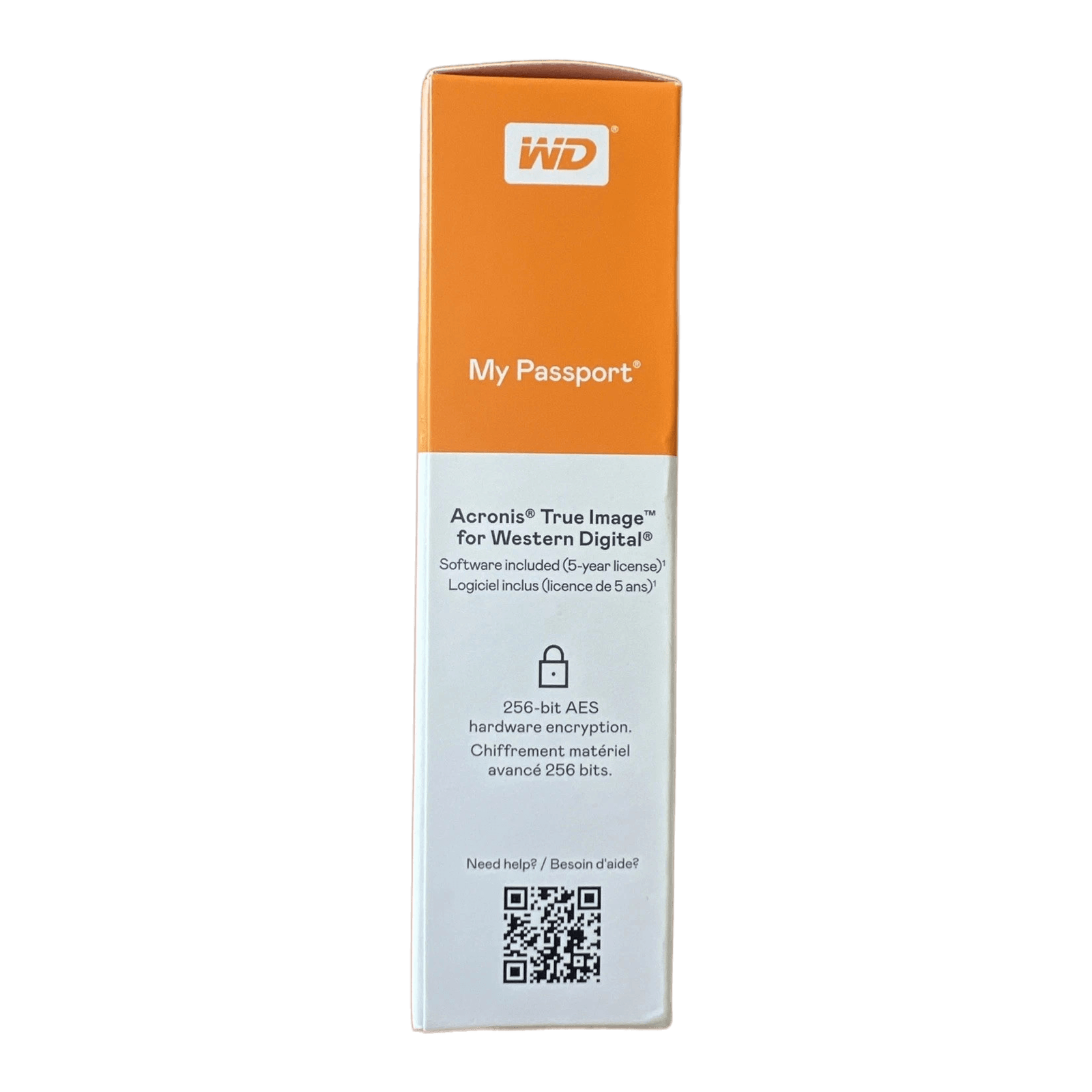 WD 5TB My Passport Portable External Hard Drive HDD WDBPKJ0050BBK-WESN SEALED — box side panel; Acronis True Image + 256-bit AES encryption specs