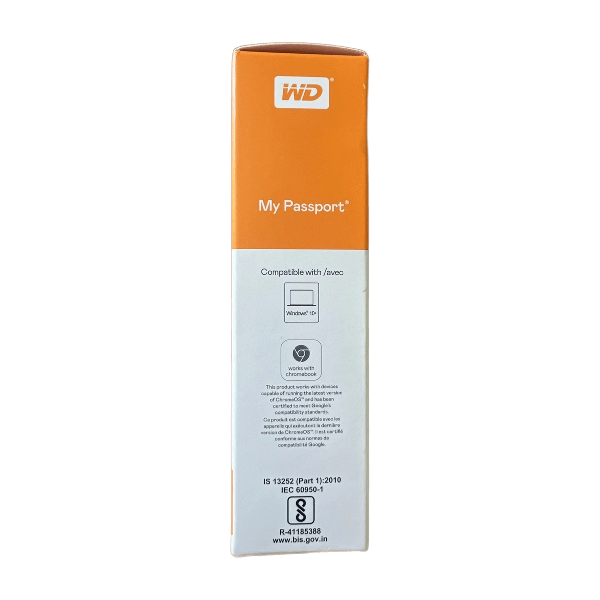 WD 5TB My Passport Portable External Hard Drive HDD WDBPKJ0050BBK-WESN SEALED — box side panel; Windows/Chromebook compatibility + regulatory marks