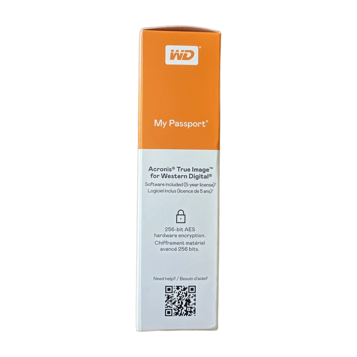 WD 5TB My Passport Portable External Hard Drive HDD WDBPKJ0050BBK-WESN SEALED — box side panel; Acronis True Image + 256-bit AES encryption specs