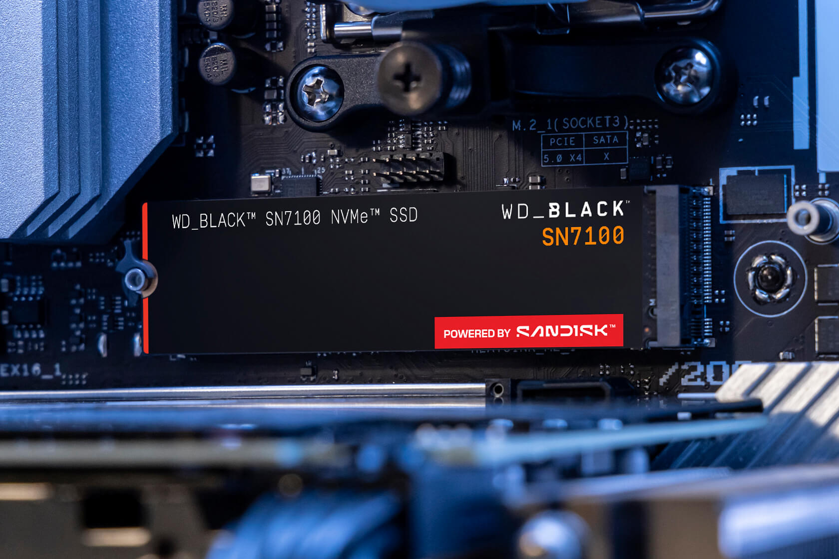 WD_BLACK SN7100 1TB NVMe SSD — installed in a desktop motherboard