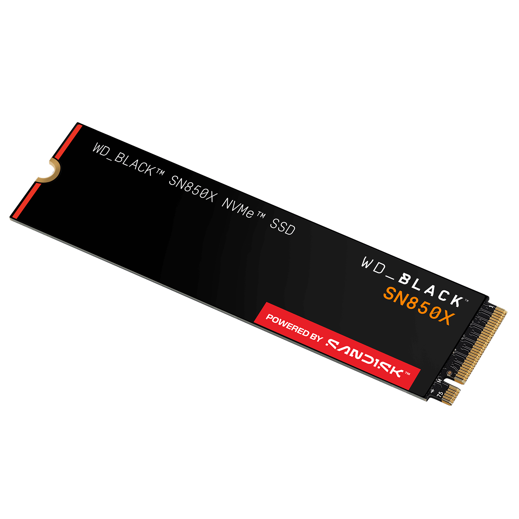 WD_BLACK SN850X 1TB NVMe SSD — angled view of the bare drive and M.2 connector