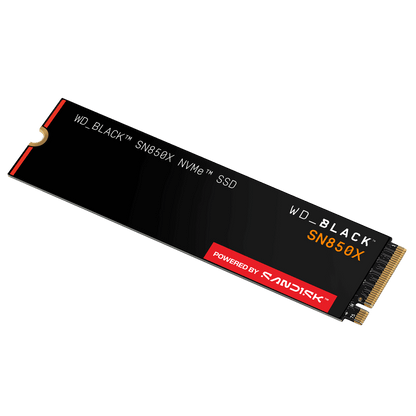 WD_BLACK SN850X 1TB NVMe SSD — angled view of the bare drive and M.2 connector