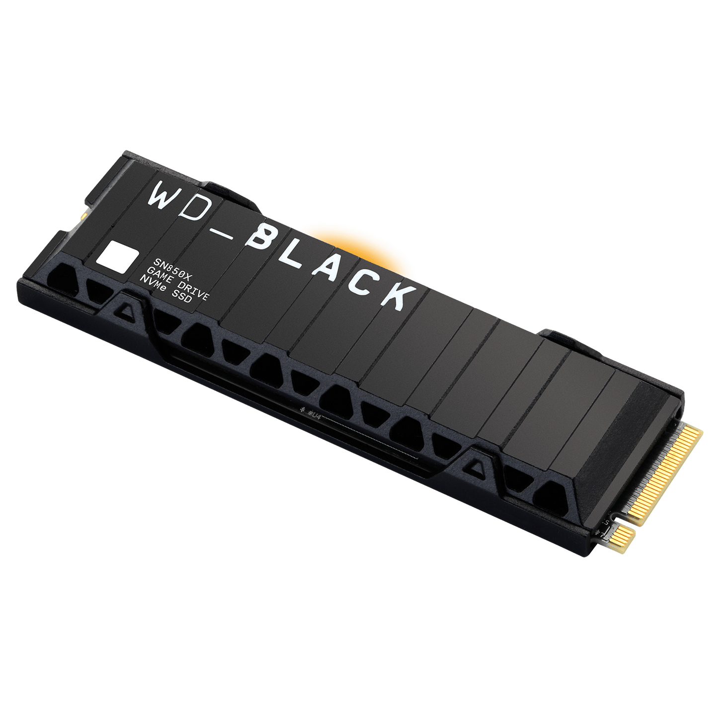 WD_BLACK SN850X 1TB NVMe SSD with Heatsink — angled view of the heatsink and M.2 connector