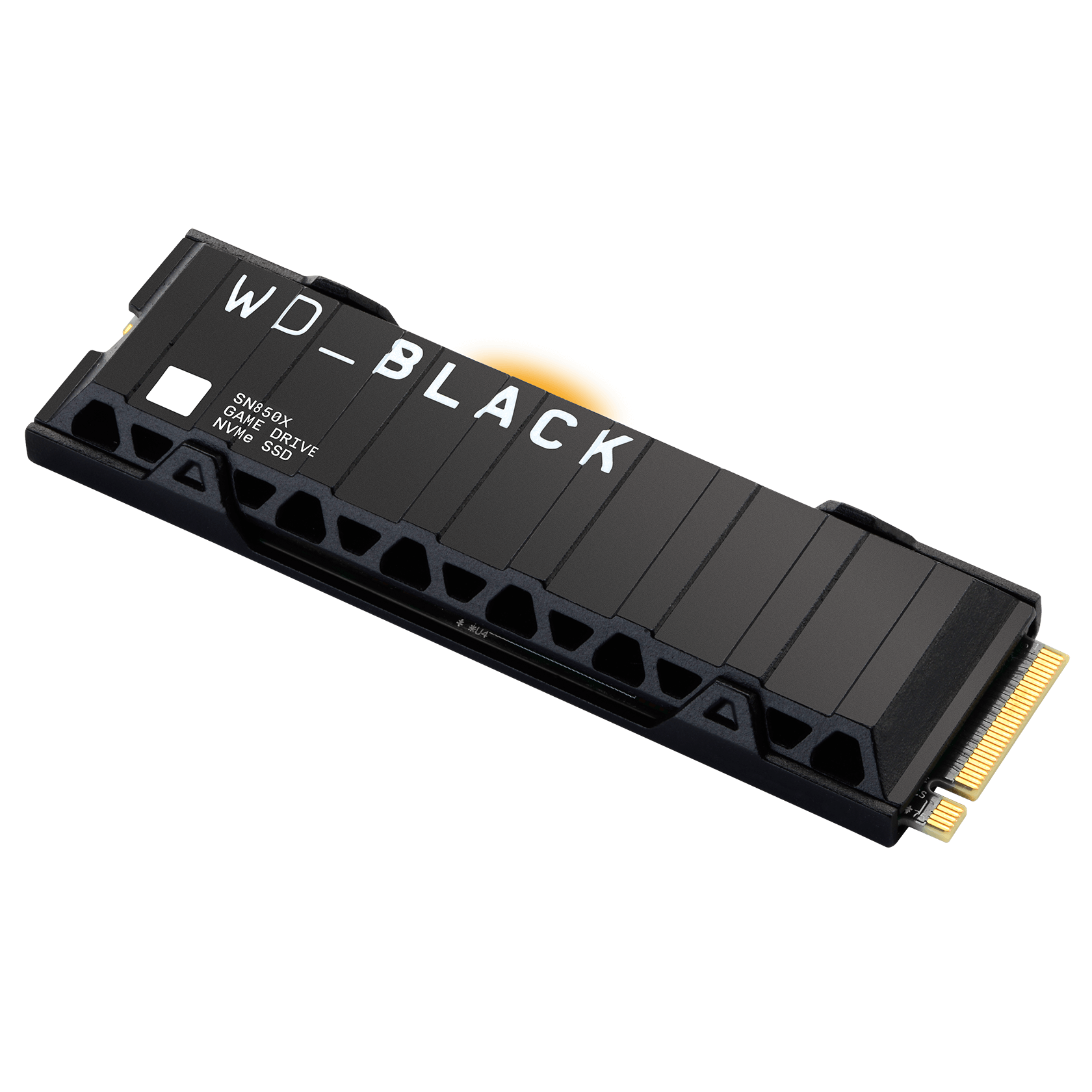 WD_BLACK SN850X 2TB NVMe SSD with Heatsink — angled view of the heatsink and M.2 connector